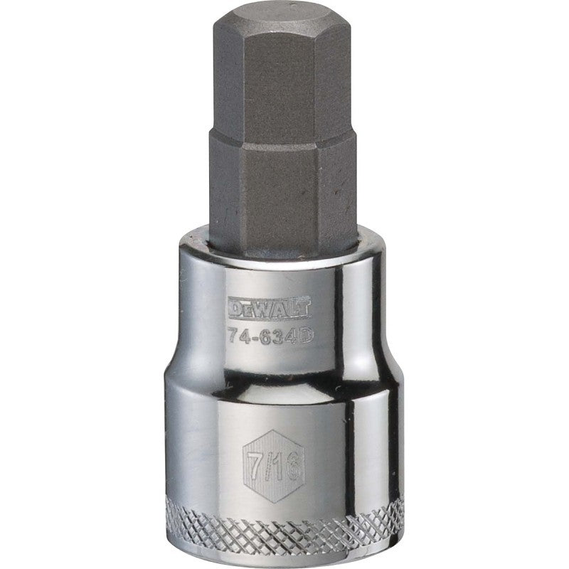 DEWALT DWMT74634OSP Fractional Hex Bit Socket, 7/16 in Tip, 3/8 in Drive, Polished Chrome Vanadium, 1-31/32 in OAL