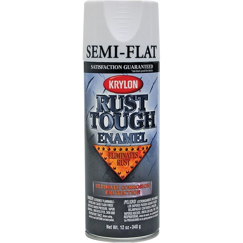 Krylon Rust Tough K09201007 Rust Preventative Spray Paint, Semi-Flat, White, 12 oz, Can