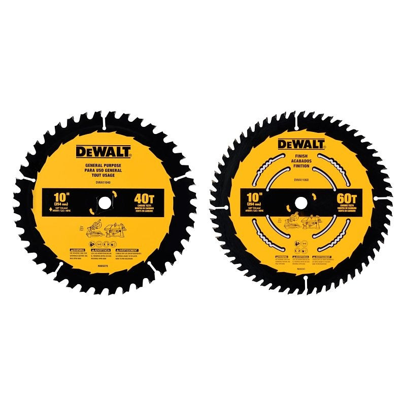 DEWALT DWA110CMB Series Circular Saw Blade Set, Specifications: 5/8 in Arbor Size, 0.094 in Kerf, 60 Teeth, Carbide