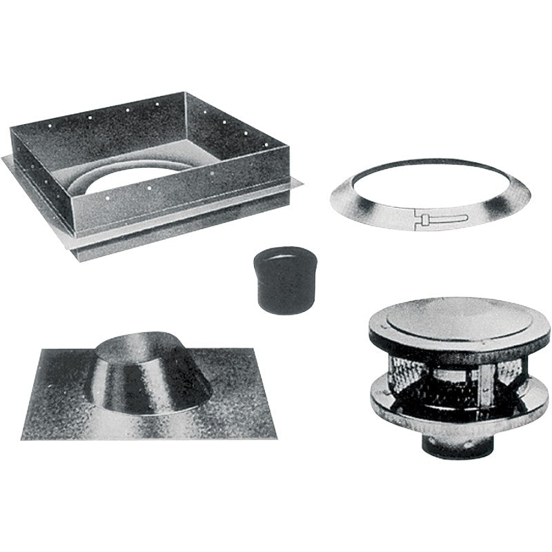 AmeriVent 6HS-RKS Chimney Kit, Stainless Steel, Includes: (1) Ceiling Support, (1) Flat to 6/12 Pitch Flashing