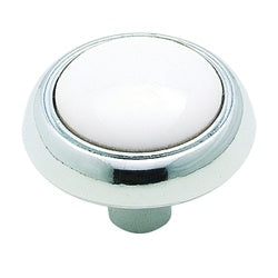 Round 1-3/1et Knob Polished Chrome And A White Ceramic Insert