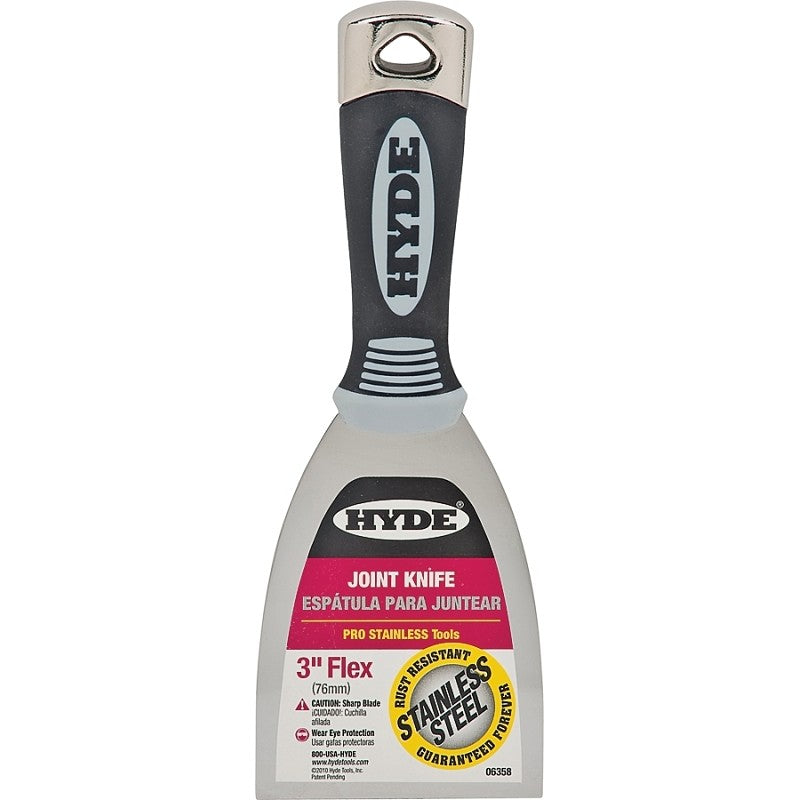 Hyde 06358 Putty Knife, 3 in W Blade, Stainless Steel Blade, Plastic Handle, Cushion-Grip Handle