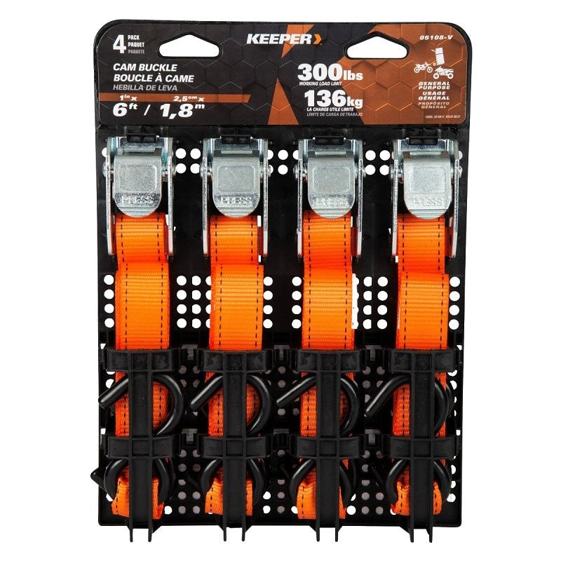 Keeper 05108-V Tie-Down, 1 in W, 6 ft L, Polyester, Blue, 300 lb, S-Hook End Fitting