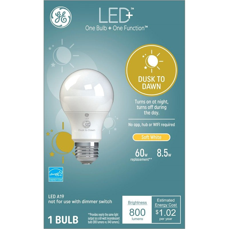 GE 93101946 LED Bulb, General Purpose, A19 Lamp, 60 W Equivalent, E26 Lamp Base, White, Soft White Light