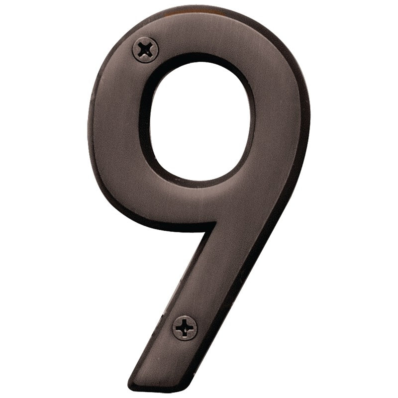 Hy-Ko Prestige Series BR-42OWB/9 House Number, Character: 9, 4 in H Character, Bronze Character, Solid Brass (Pack of 3)