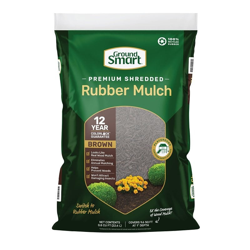 GroundSmart GSBF08BN96 Landscape Mulch, 9.6 sq-ft Coverage Area, Rubber, Brown, 0.8 cu-ft Bag