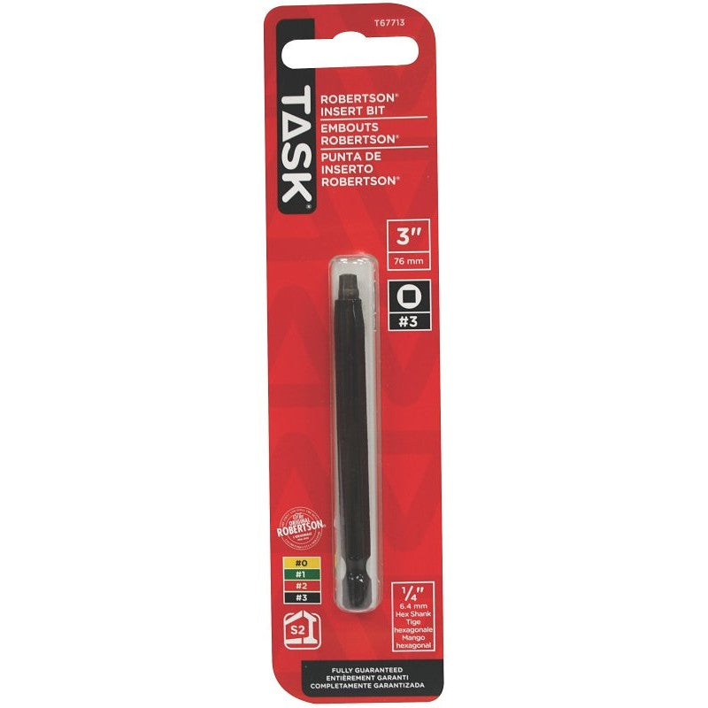 Task T67713 Screwdriver Bit, #3 Drive, 3 in L, Hardened Tool Steel
