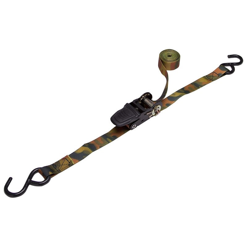 ProSource FH64052-CAMO Tie-Down, 4-Pk, 1 in W, 10 ft L, Polyester Webbing, Metal Ratchet, Camouflage, 400 lb (Pack of 6)