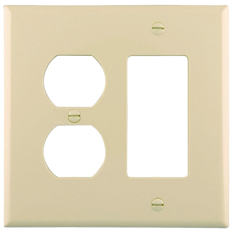 Eaton Wiring Devices PJ826LA Combination Wallplate, 4.9 in L, 4.86 in W, Mid, 2 -Gang, Polycarbonate, Light Almond