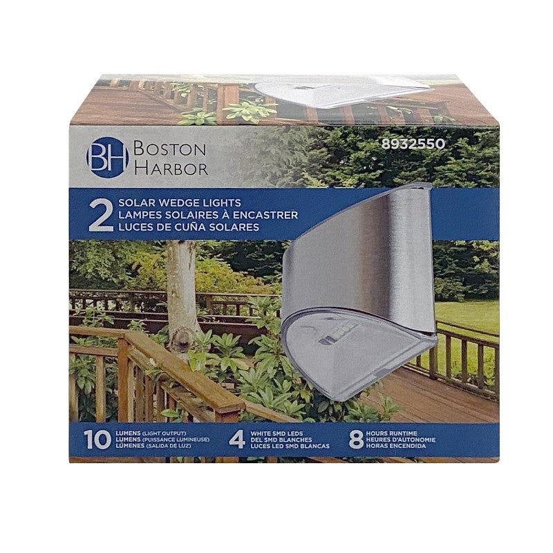 Boston Harbor 26083 Solar Light Wedge Stainless Steel, NI-Mh Battery, AA Battery, 4-Lamp, Stainless Steel