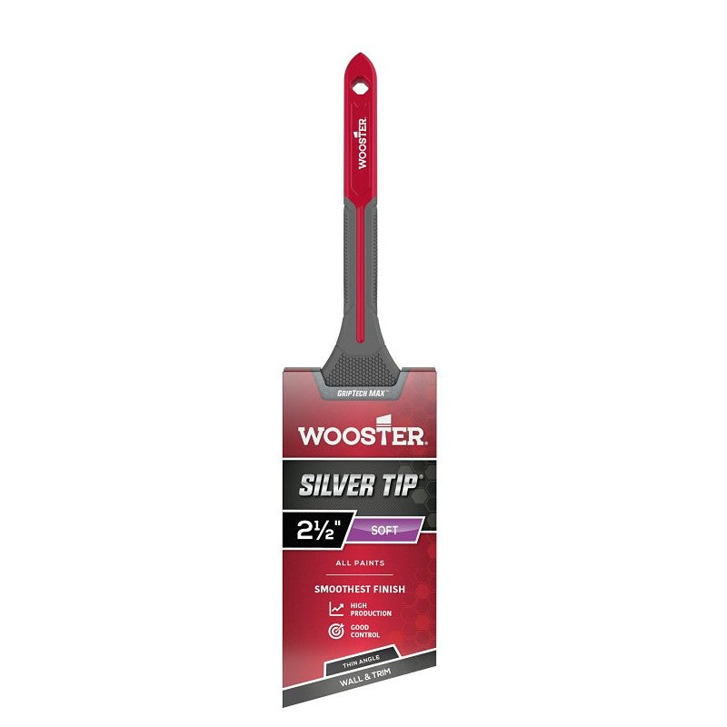 Wooster Silver Tip GRIPTECH MAX Series G5224-2 1/2 Paint Brush, 2-1/2 in W, Thin Angle Brush, 2-7/8 in L Bristle