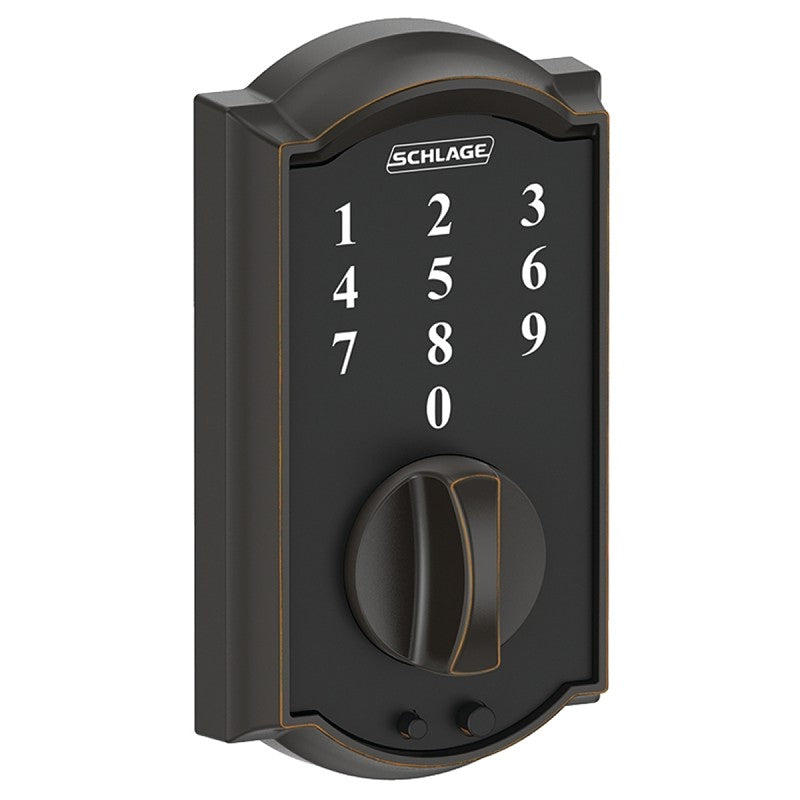 Schlage BE375 CAM 716 Electronic Deadbolt, Aged Bronze, Residential, 1 Grade, Metal, Thumbturn Interior Handle