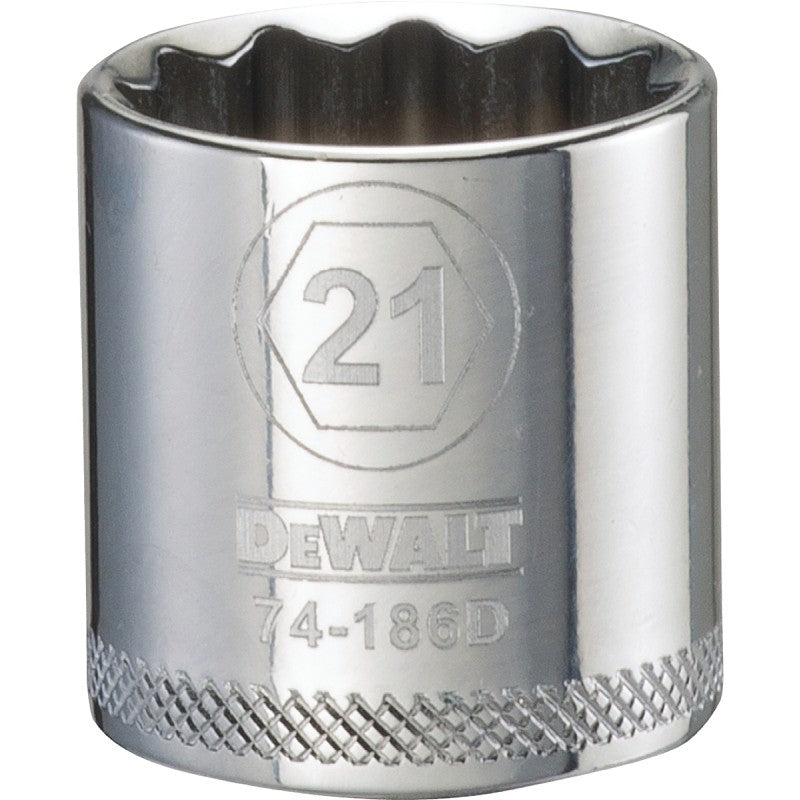 DEWALT DWMT74186OSP Hand Socket, 21 mm Socket, 3/8 in Drive, 12-Point, Vanadium Steel, Polished Chrome