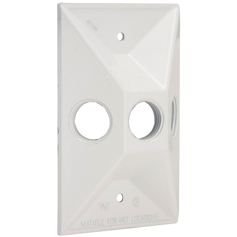 Hubbell 5189-1 Cover, Cluster, Lampholder, 4-19/32 in L, 2-27/32 in W, Rectangular, 1-Gang, Zinc, White, 20/CT