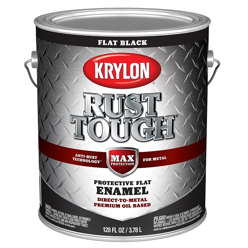 Krylon Rust Tough K09731008 Rust Preventative Paint, Flat, Black, 1 gal, 400 sq-ft/gal Coverage Area (Pack of 4)