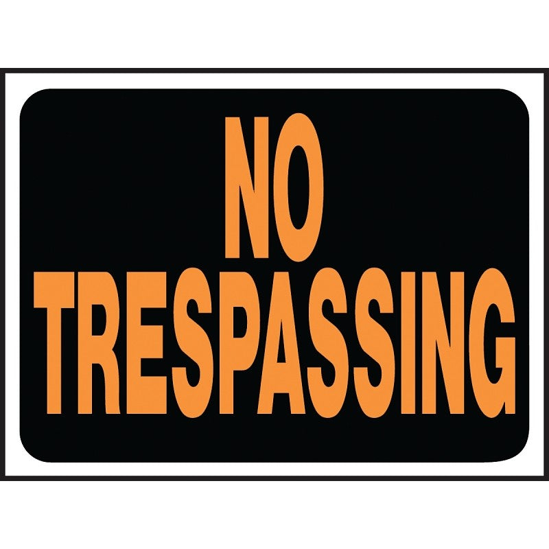 Hy-Ko Hy-Glo Series 3014 Identification Sign, 8-1/2 x 12 in Dimensions, Rectangular, NO TRESPASSING, Black Background (Pack of 10)