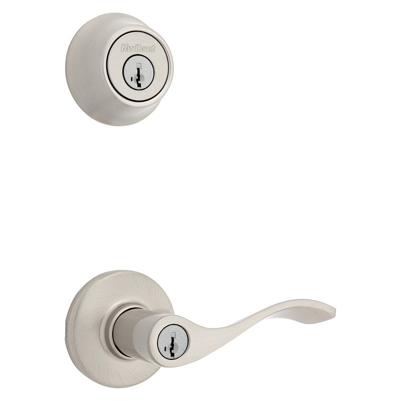 Kwikset 96900-420 Deadbolt Security Set, Keyed Entry Lock, Lever Handle, Balboa Design, Satin Nickel, Turn Piece