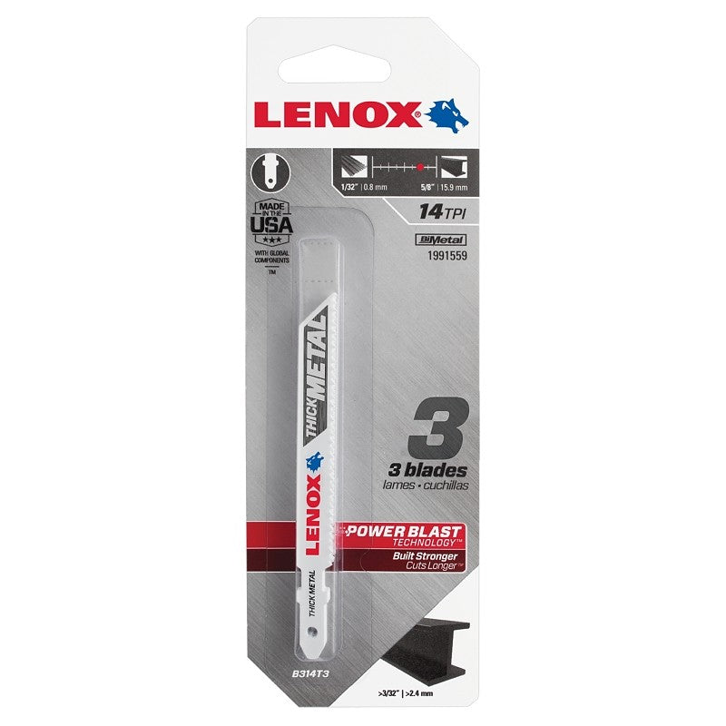 Lenox 1991559 Jig Saw Blade, 3/8 in W, 14 TPI, 3/PK