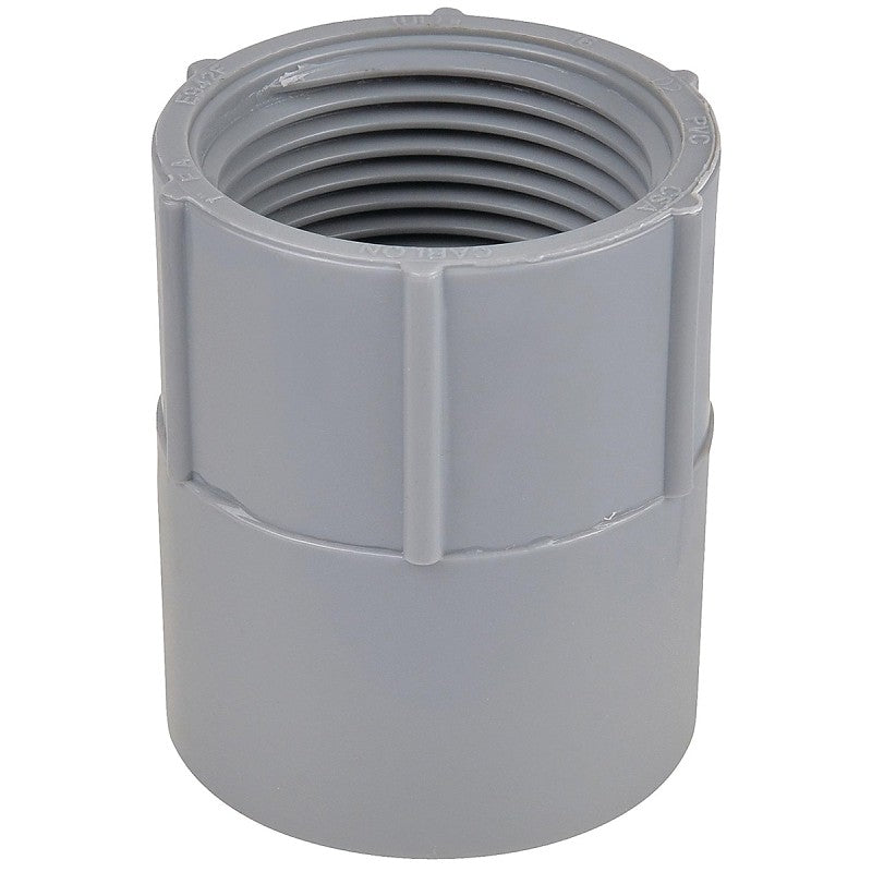 Carlon E942HR Conduit Adapter, 1-1/2 in FPT x Socket, 2-5/32 in Dia, 2-7/32 in L, PVC, Gray