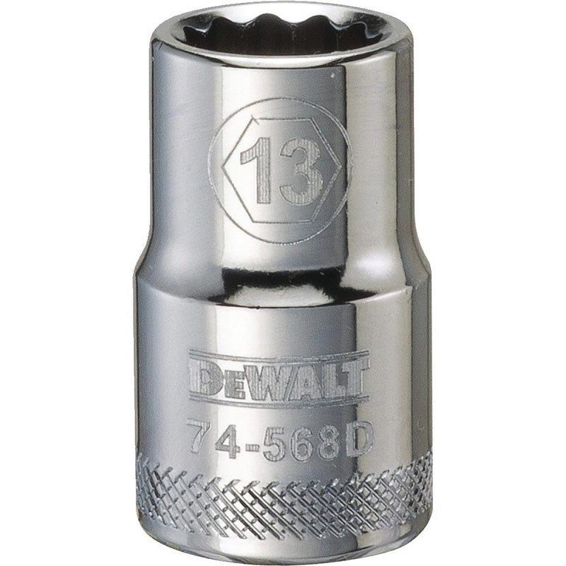 DEWALT DWMT74568OSP Drive Socket, 13 mm Socket, 1-1/2 in OAL, 1/2 in Drive, 12-Point, Vanadium Steel, Polished Chrome