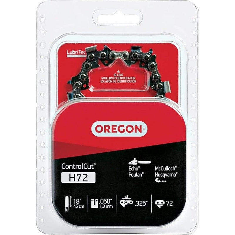 Oregon H72 Chainsaw Chain, 18 in L Bar, 0.05 Gauge, 0.325 in TPI/Pitch, 72-Link