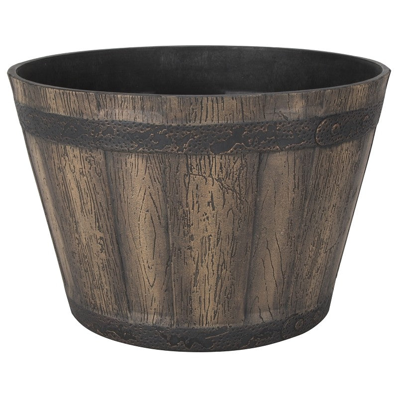 Landscapers Select PT-S056 Barrel Planter, 14-3/4 in Dia, 10 in H, Round, Whiskey Barrel Design, Resin, Weathered Oak (Pack of 6)