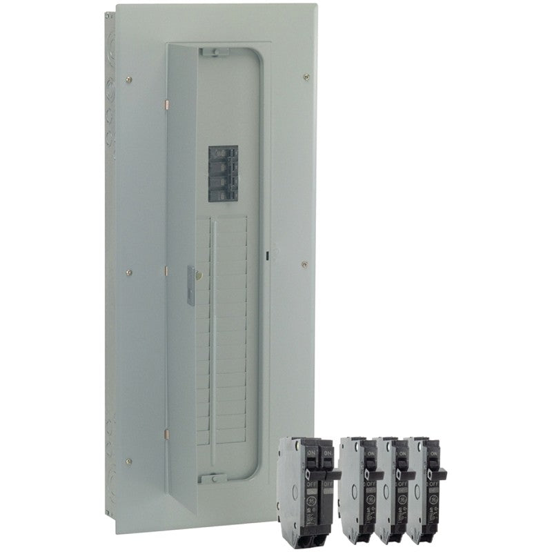 GE TM3220CCUB2K Load Center, 2 -Pole, 200 A, 32 -Space, 40 -Circuit, Main Breaker, NEMA 1 Enclosure, Gray