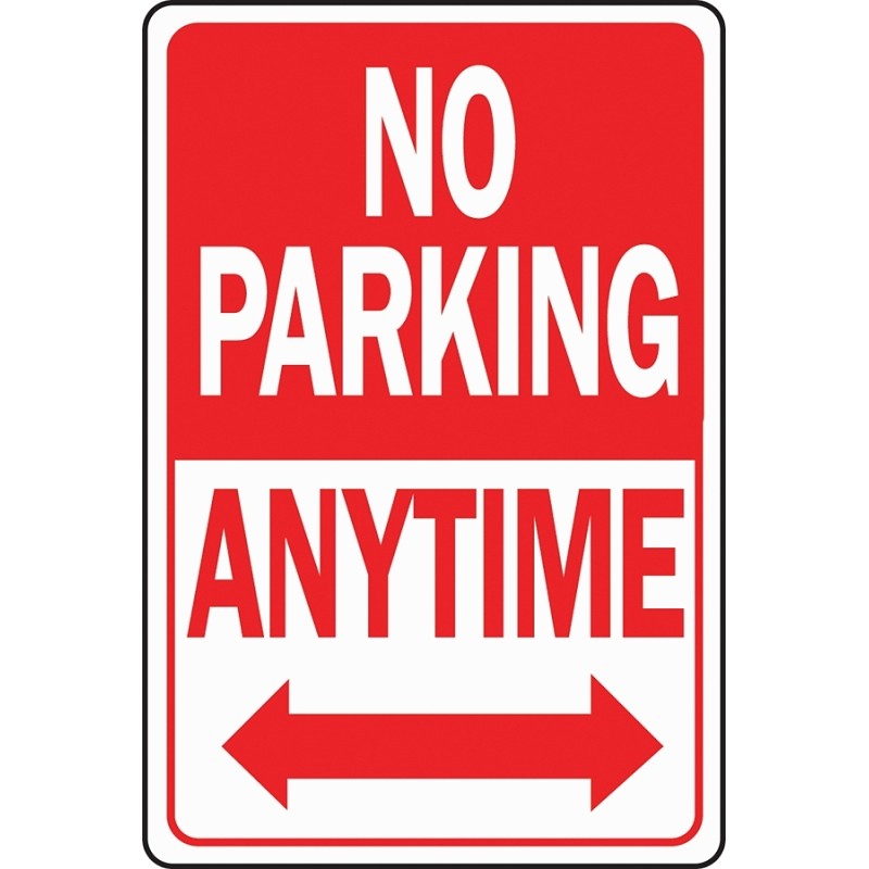 Hy-Ko HW-1 Parking Sign, Rectangular, NO PARKING ANYTIME, Red/White Legend, Red/White Background, Aluminum