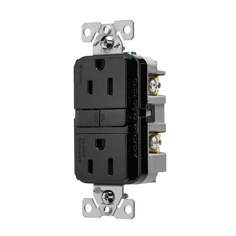Eaton TRGF15BK Receptacle, 125 V, 15 A, NEMA: 5-15R, GFCI Socket, Back, Side Wiring, Black (Pack of 10)