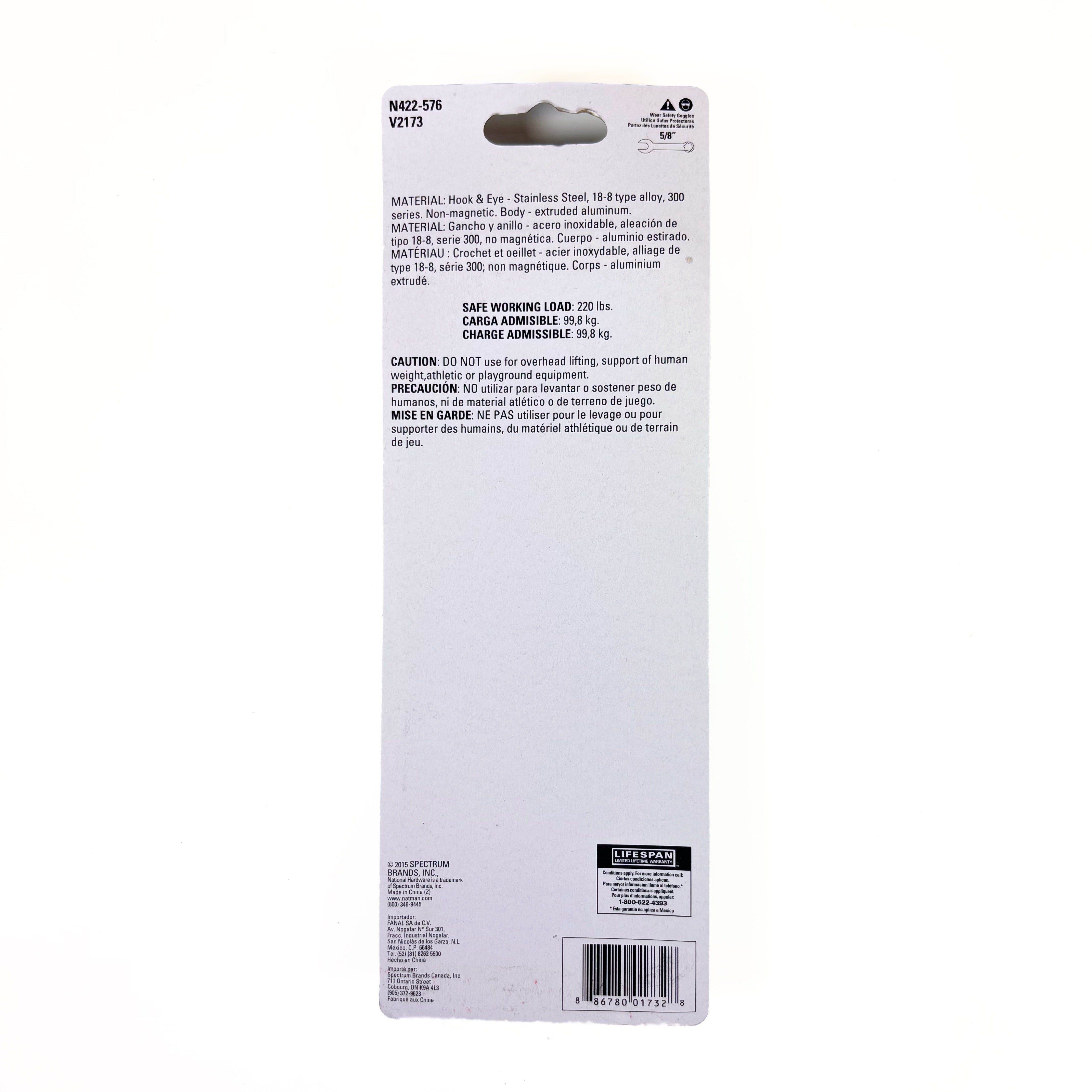 Hook & Eye Turnbuckle 3/8 By 10-1/2 Inch Stainless Steel With Aluminum Body (POS)