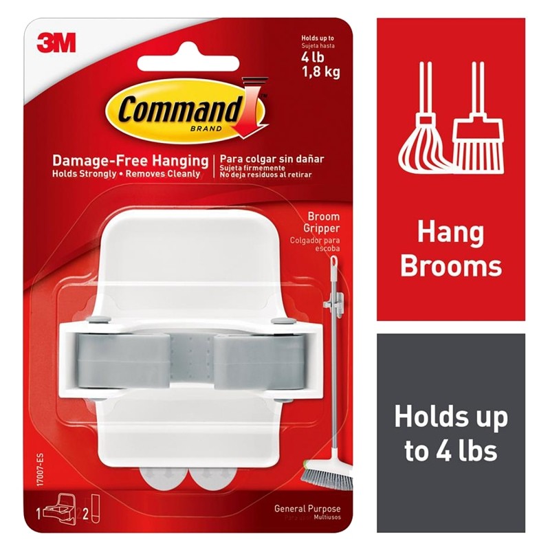 Command 17007-ES Large Broom Gripper, 4 lb, 1-Hook, Gray/White