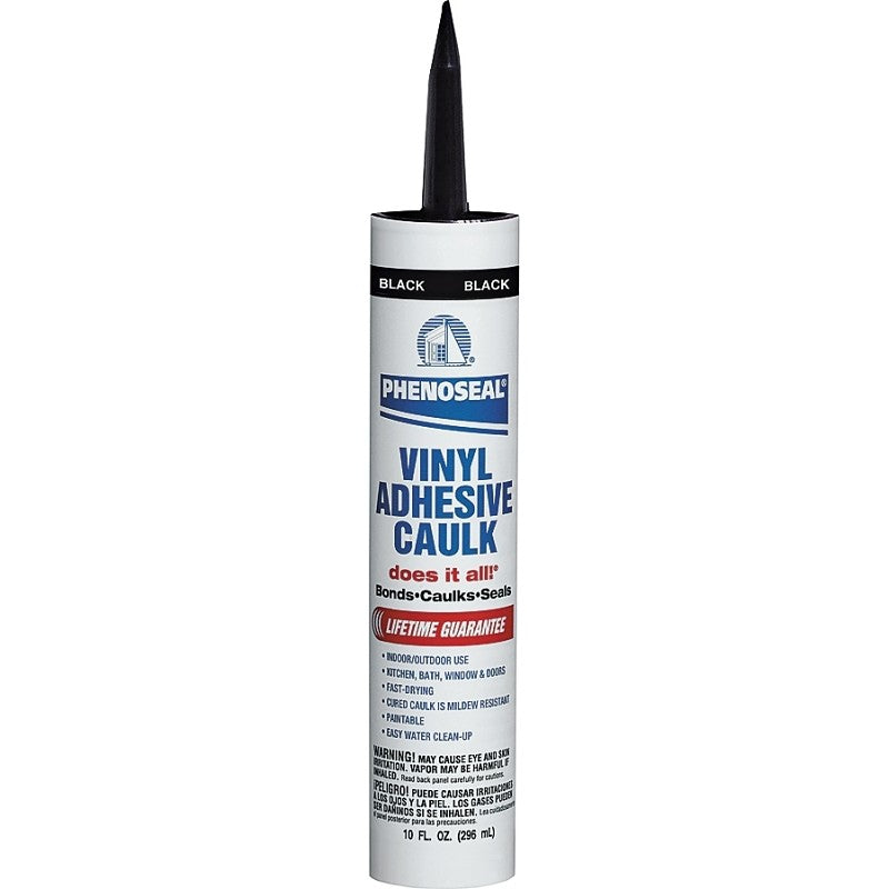 DAP PHENOSEAL 06102 Vinyl Adhesive Caulk, Black, 48 hr Curing, -20 to 180 deg F, 10 oz Cartridge