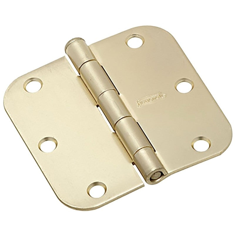 National Hardware N830-224 Door Hinge, 5/8 in Corner Radius, Steel, Satin Brass, Non-Rising, Removable Pin, Full-Mortise