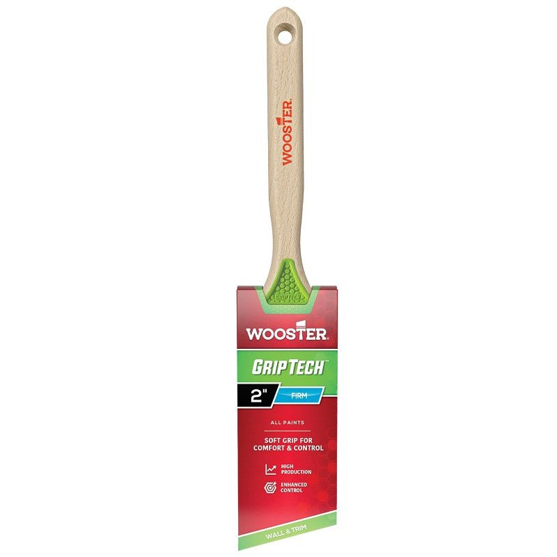 Wooster GripTech Series 5401-2 Paint Brush, 2 in W, Angle Brush, 2-5/8 in L Bristle, Polyester Bristle, Sash Handle
