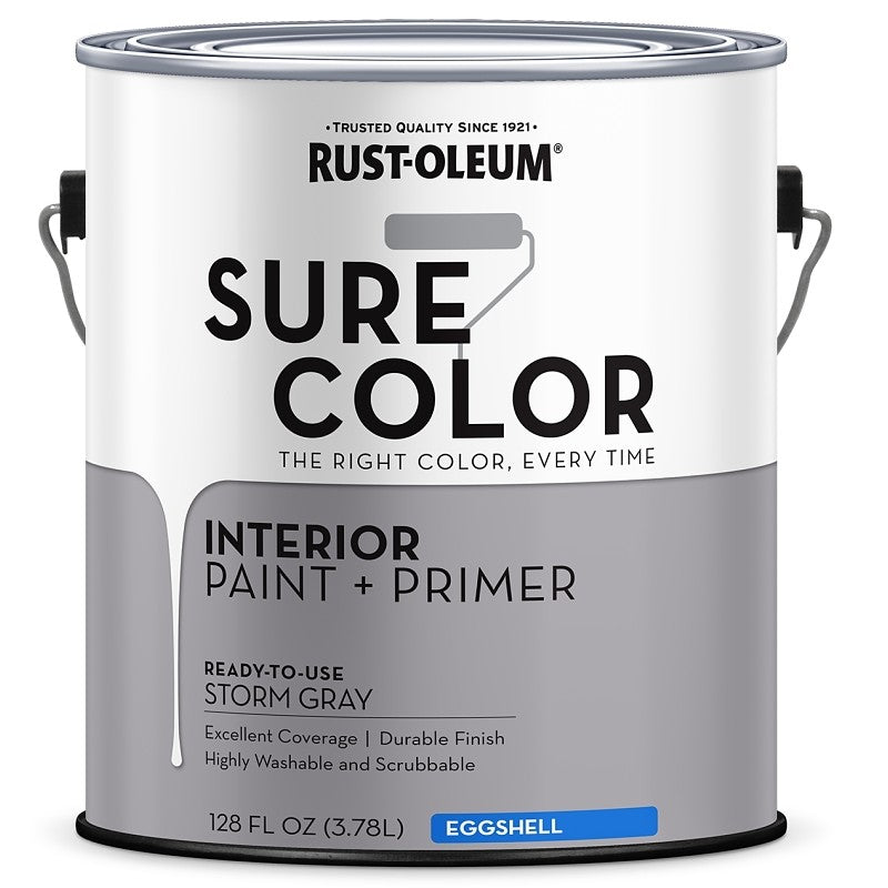 Rust-Oleum Sure Color 380224 Interior Wall Paint, Eggshell, Storm Gray, 1 gal, Can, 400 sq-ft Coverage Area (Pack of 2)