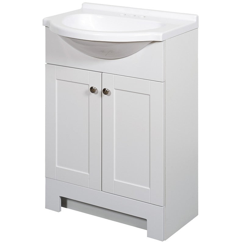 Zenna Home SEC24WW 2-Door Euro Shaker Vanity with Top, Wood, White, Cultured Marble Sink, White Sink