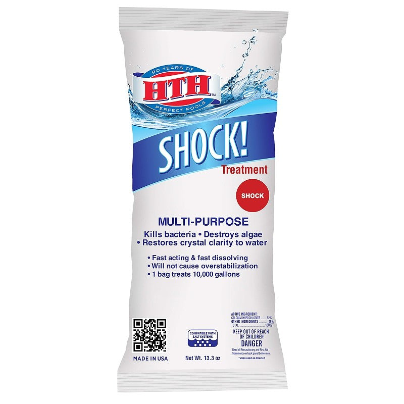 HTH 52017 Shock Treatment, Solid, Chlorine-Like, 13.3 oz Pouch (Pack of 18)