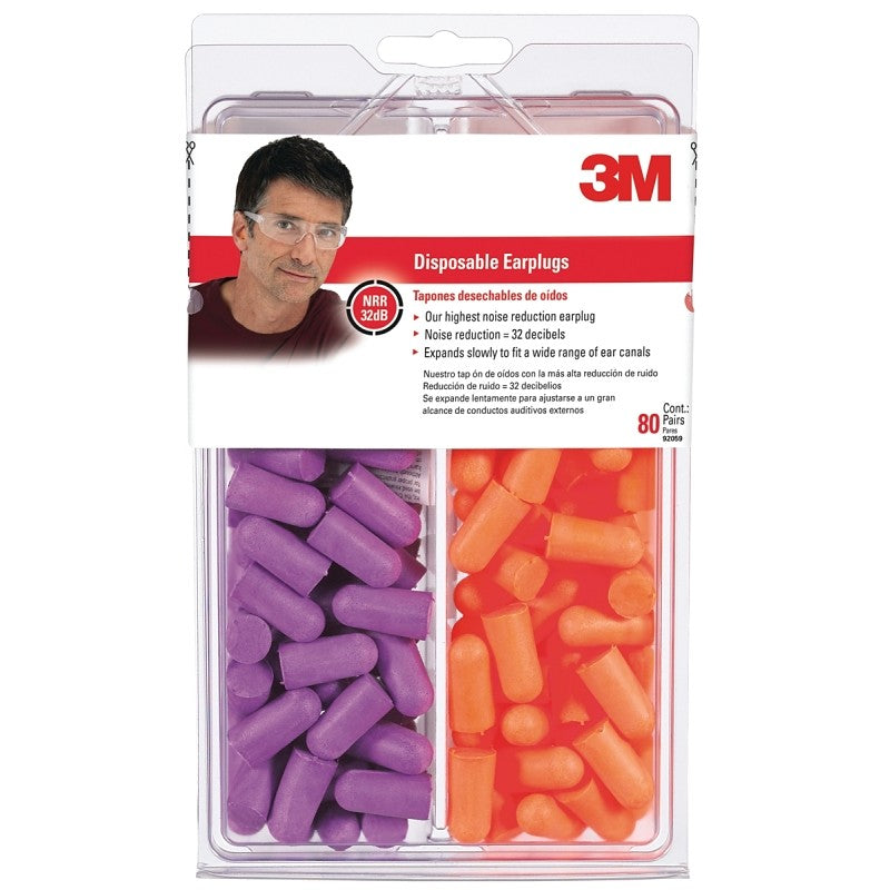 3M 7000122742 Disposable Ear Plugs, 32 dB NRR, Foam Ear Plug, Orange/Purple Ear Plug