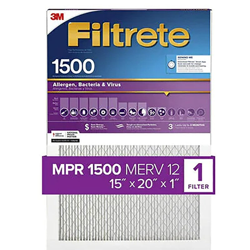 Filtrete 2006DC-4 Air Filter, 20 in L, 15 in W, 12 MERV, 1500 MPR, For: Air Conditioner, Furnace and HVAC System (Pack of 4)