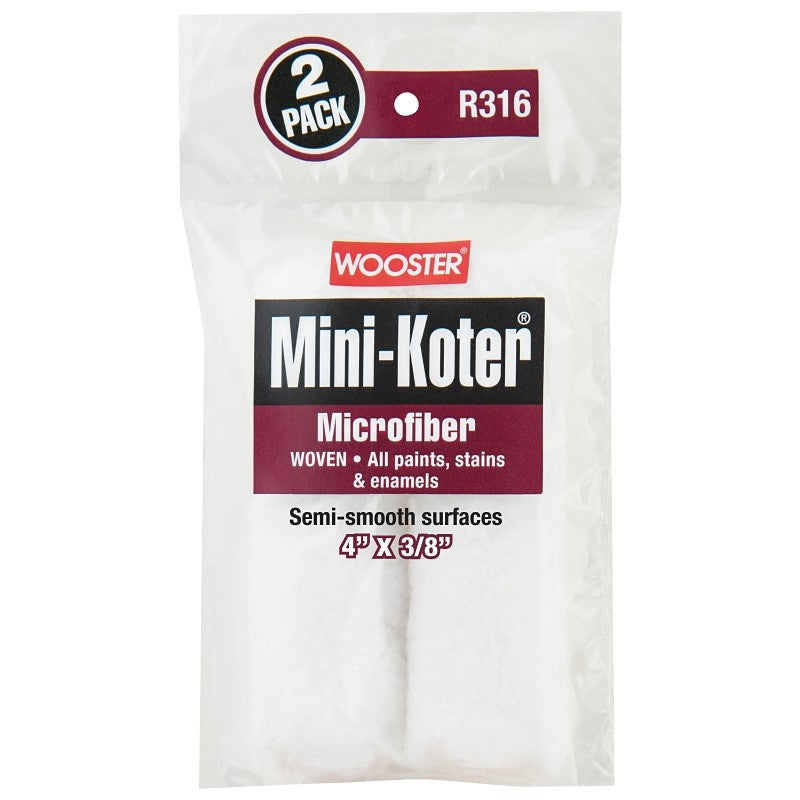 Wooster R316-4 Mini Roller Cover, 3/8 in Thick Nap, 4 in L, Microfiber Cover, 2/PK