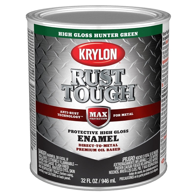 Krylon Rust Tough K09714008 Rust Preventative Paint, Gloss, Hunter Green, 1 qt, 400 sq-ft/gal Coverage Area (Pack of 2)