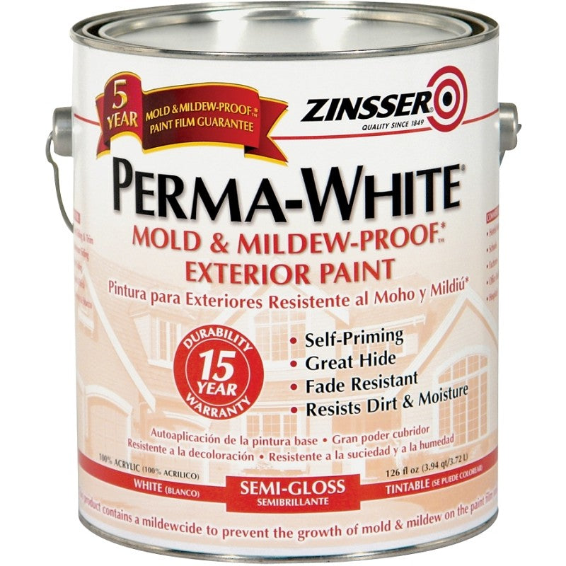 ZINSSER 03131 Exterior House Paint, Semi-Gloss, White, 1 gal Can