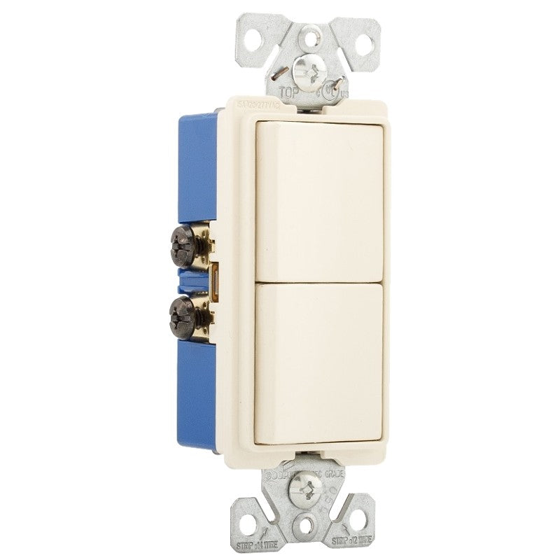 Eaton 7728LA-SP Combination Switch, 15 A, 120, 277 VAC, 3-Way, Screw Terminal, Light Almond