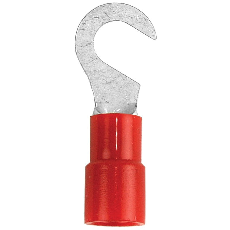 Jandorf 60958 Hook Terminal, 22 to 18 AWG Wire, #8 Stud, Vinyl Insulation, Red