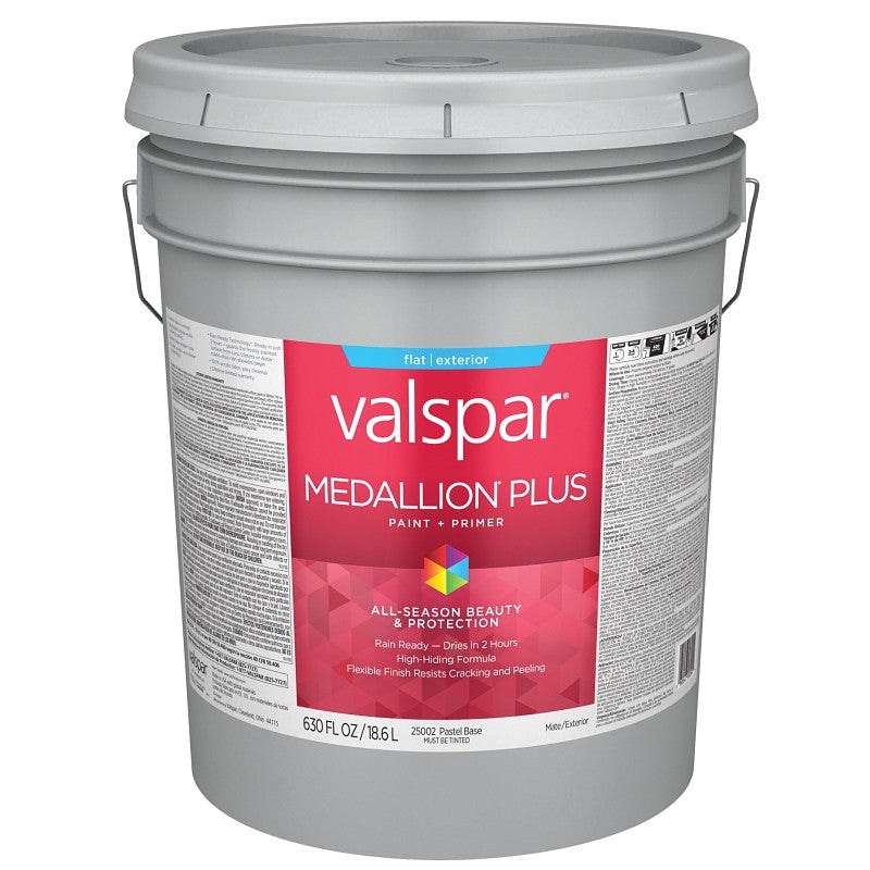 Valspar Medallion Plus 2500 028.0025002.008 Latex Paint, Acrylic Base, Flat Sheen, Pastel Base, 5 gal, Plastic Pail