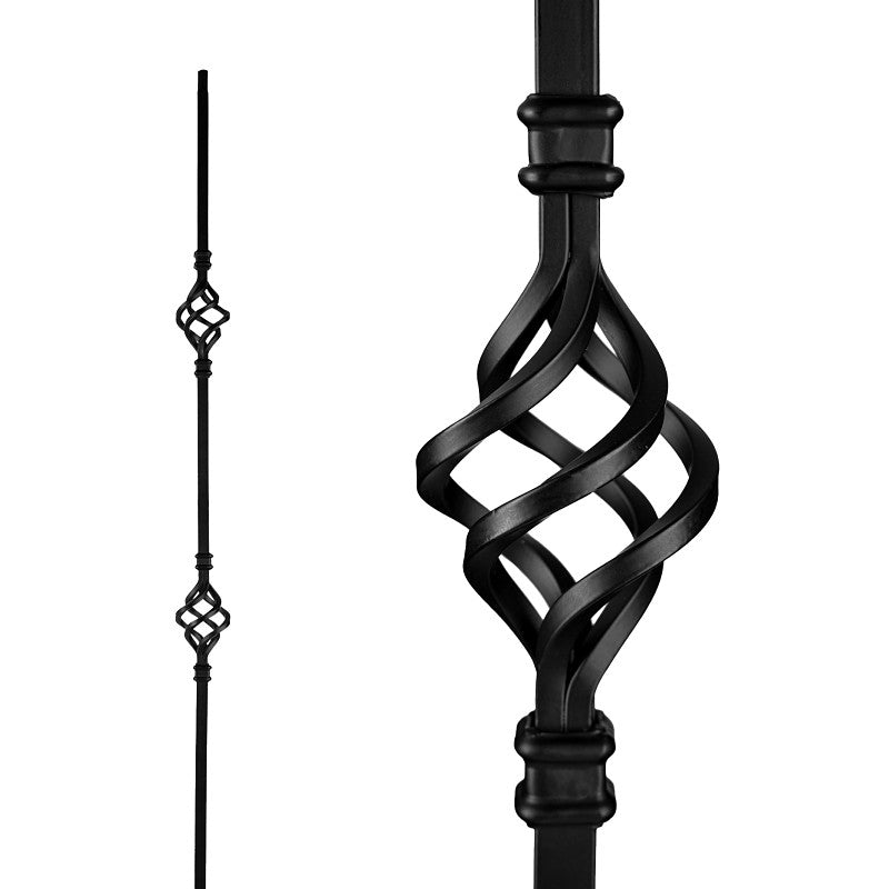 Nuvo Iron SQI2B Double Basket Stair Baluster, 44 in H, 1/2 in W, Square, Steel, Black, Powder-Coated/Semi-Matte