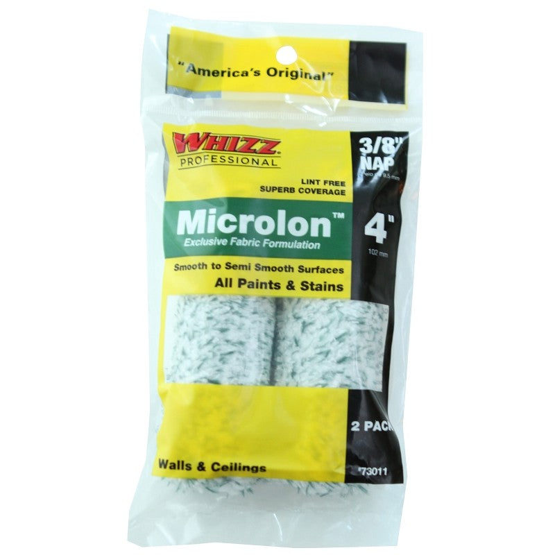 Whizz 73011 Mini Roller Cover, 3/8 in Thick Nap, 4 in L, Microlon Cover, 2/PK
