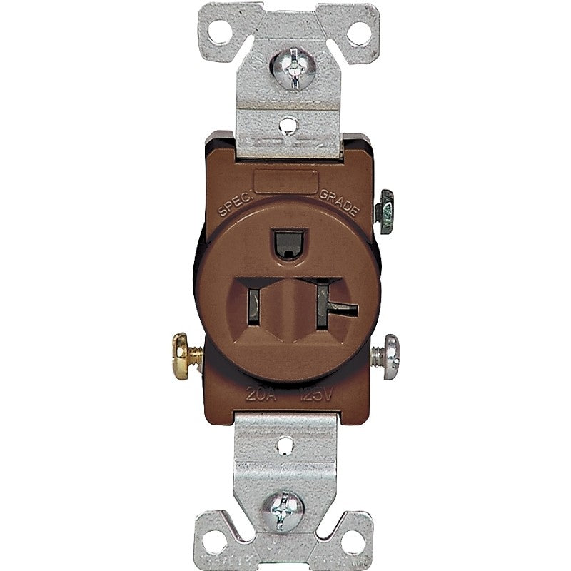 Eaton Wiring Devices 1877B-BOX Single Receptacle, 2 -Pole, 125 V, 20 A, Side Wiring, NEMA: NEMA 5-20R, Brown