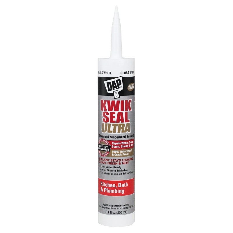 DAP KWIK SEAL ULTRA 18897 Siliconized Sealant, White, 0 to 150 deg F, 10.1 oz Cartridge (Pack of 12)
