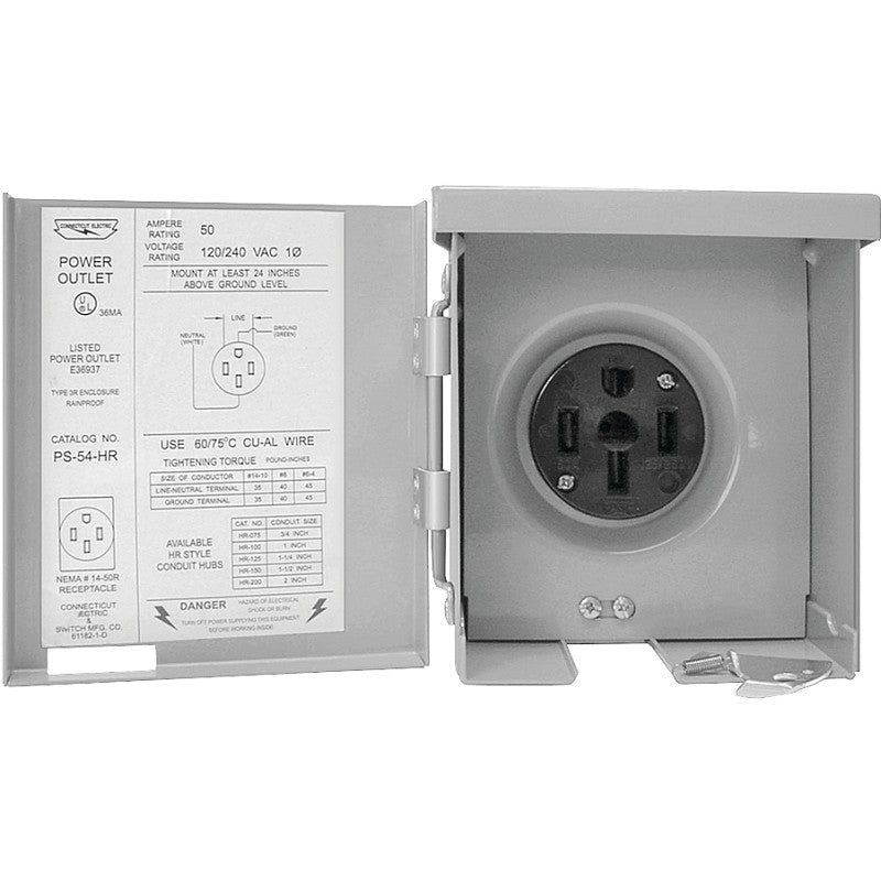 Connecticut Electric PS-54-HR Power Outlet, 50 A, Steel